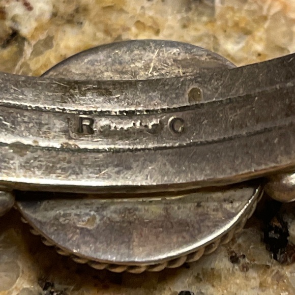 Silver 3 Stone Turquoise cuff Bracelet $2500 Signed - Picture 8 of 11